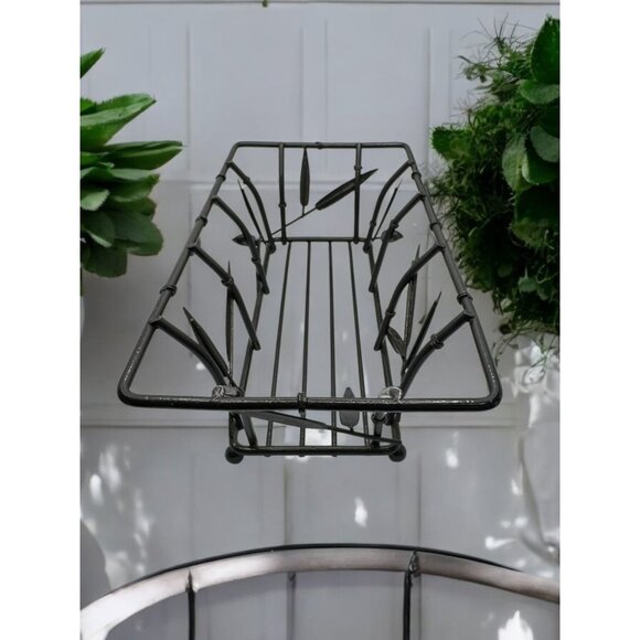Black Metal Wire Rectangular Basket With Bamboo Design For Home Decor Or Storage - Picture 5 of 7